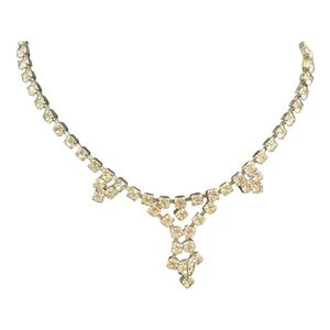 Vintage Art Deco Rhinestone Cluster Drop Necklace Silver